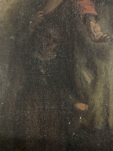 Painting Peinture Huile Sur Toile XIXe École Du Nord Femme Enfant Ancien Art Old