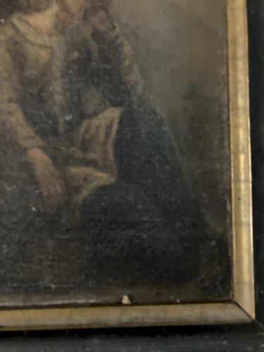 Painting Peinture Huile Sur Toile XIXe École Du Nord Femme Enfant Ancien Art Old