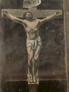 Painting Oil on Canvas 19th Century Jesus Christ Crucifixion Religion Art Old