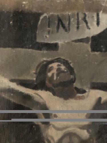 Painting Peinture Huile Sur Toile XIXe Jesus Christ Crucifixion Religion Art Old