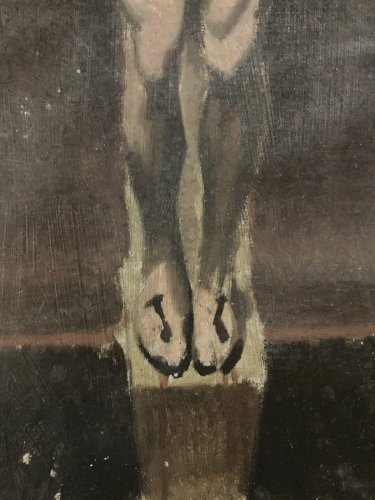 Painting Peinture Huile Sur Toile XIXe Jesus Christ Crucifixion Religion Art Old