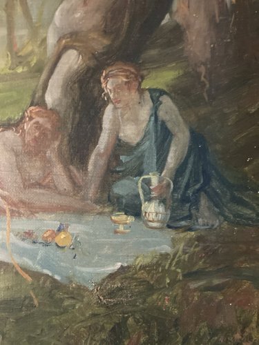 Painting Peinture huile Sur Toile  XIXe Jeune Femme homme Danse Impressionniste