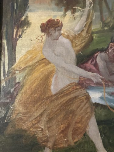 Painting Peinture huile Sur Toile  XIXe Jeune Femme homme Danse Impressionniste