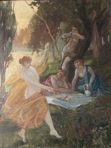 Painting Peinture huile Sur Toile  XIXe Jeune Femme homme Danse Impressionniste