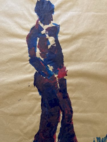 Painting Peinture Kraft Femme 1980 portrait Expressionniste Expressionnisme Art