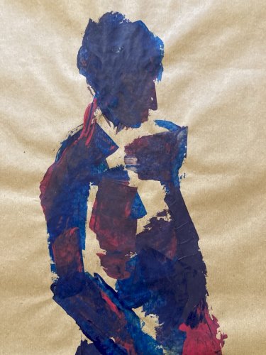 Painting Peinture Kraft Femme 1980 portrait Expressionniste Expressionnisme Art