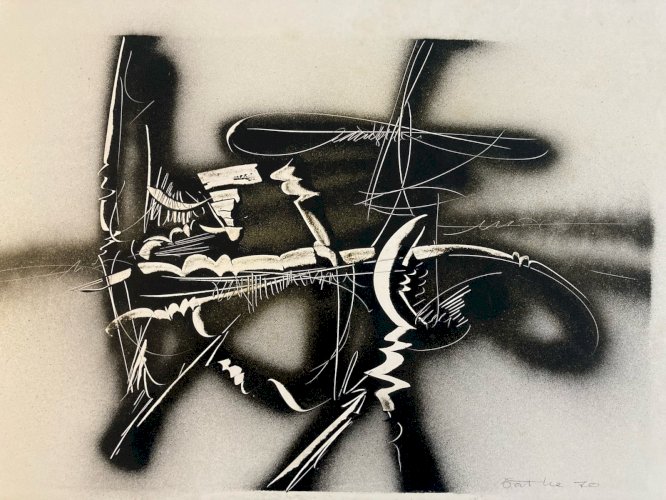 Painting Peinture Michel Batlle Abstraite Abstraction Lyrique Papier 1970 Old