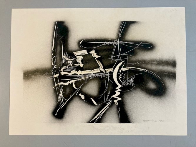 Painting Peinture Michel Batlle Abstraite Abstraction Lyrique Papier 1970 Old