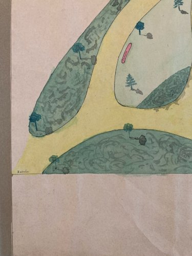 Painting Peinture  Original 1930 Architecture Art Plan Jardin Tarn France Ancien