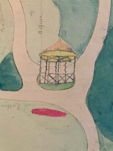 Painting Peinture Original 1930 Architecture Old Plan Jardin Tarn France Ancien