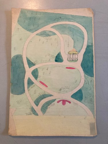 Painting Peinture Original 1930 Architecture Old Plan Jardin Tarn France Ancien