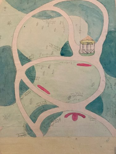 Painting Peinture Original 1930 Architecture Old Plan Jardin Tarn France Ancien