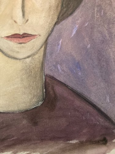 Painting Peinture Sur Papier Femme 1950 portrait Buste A Identifier Art Ancien