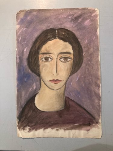 Painting Peinture Sur Papier Femme 1950 portrait Buste A Identifier Art Ancien