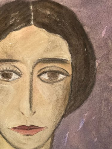 Painting Peinture Sur Papier Femme 1950 portrait Buste A Identifier Art Ancien