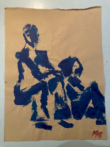 Painting Peinture Sur Papier Kraft Femme 1980 portrait A Identifier Art Ancien