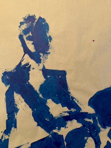 Painting Peinture Sur Papier Kraft Femme 1980 portrait A Identifier Art Ancien