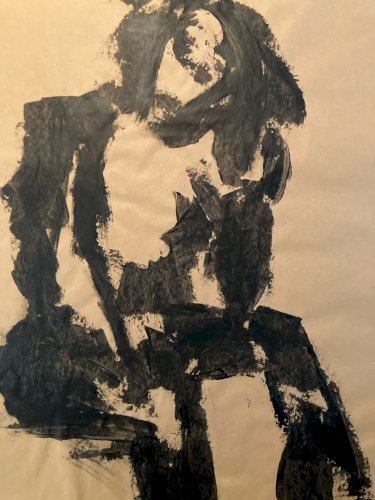 Painting Peinture Sur Papier Kraft Femme 1980 portrait A Identifier XXe Ancien