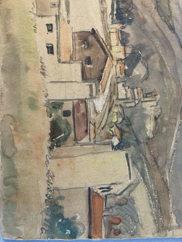 Painting Peinture Village Côte Basque ?Marine Bateau Mer Ancien 1950 Old Art XXe