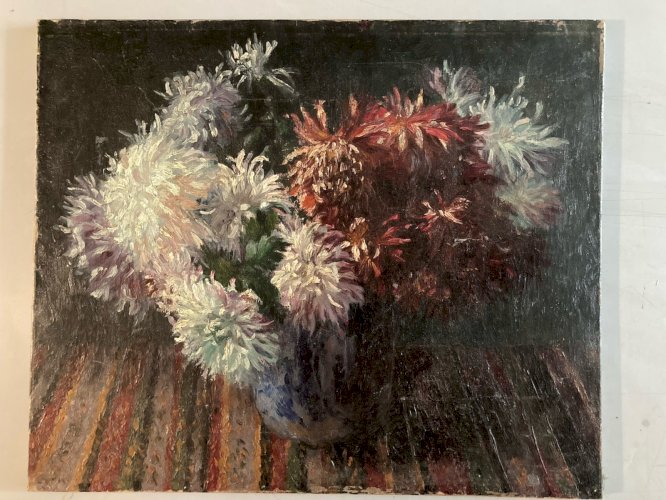 Painting Peinture XIXe Huile Sur Toile Original  Fleur Bouquet Nature Morte Art