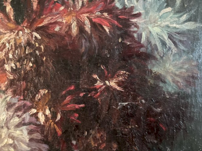 Painting Peinture XIXe Huile Sur Toile Original  Fleur Bouquet Nature Morte Art