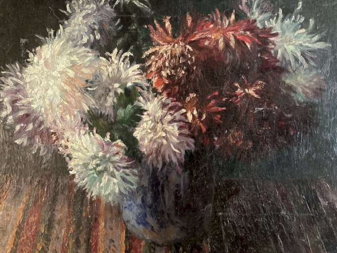 Painting Peinture XIXe Huile Sur Toile Original  Fleur Bouquet Nature Morte Art