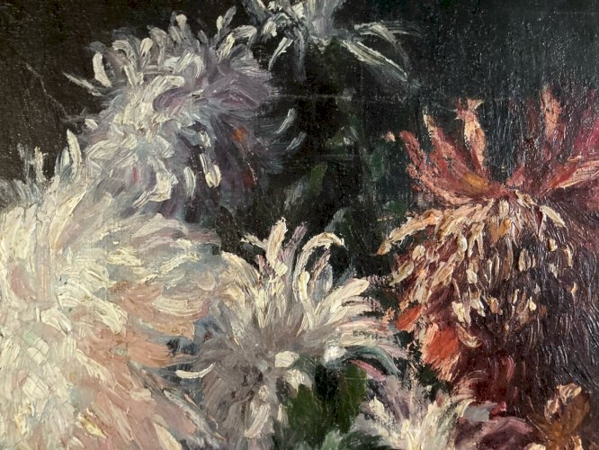 Painting Peinture XIXe Huile Sur Toile Original  Fleur Bouquet Nature Morte Art