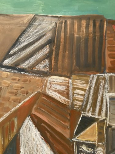 Painting XXe Art Peinture Papier Abstrait Abstraction Old 1980 Cubiste Cubisme