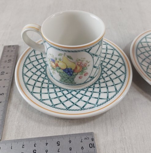 Paire 2 tasses + 2 sous tasses à café, décor Basket, céramique Villeroy & Boch
