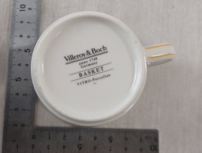 Paire 2 tasses + 2 sous tasses à café, décor Basket, céramique Villeroy & Boch