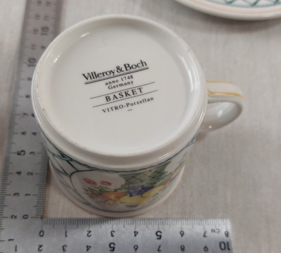 Paire 2 tasses + 2 sous tasses à café, décor Basket, céramique Villeroy & Boch