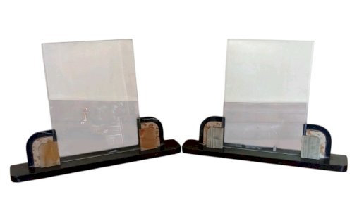 Paire Ancien Cadre Photo À Poser Socle 3 Marbre Art Déco Old Marble Frame