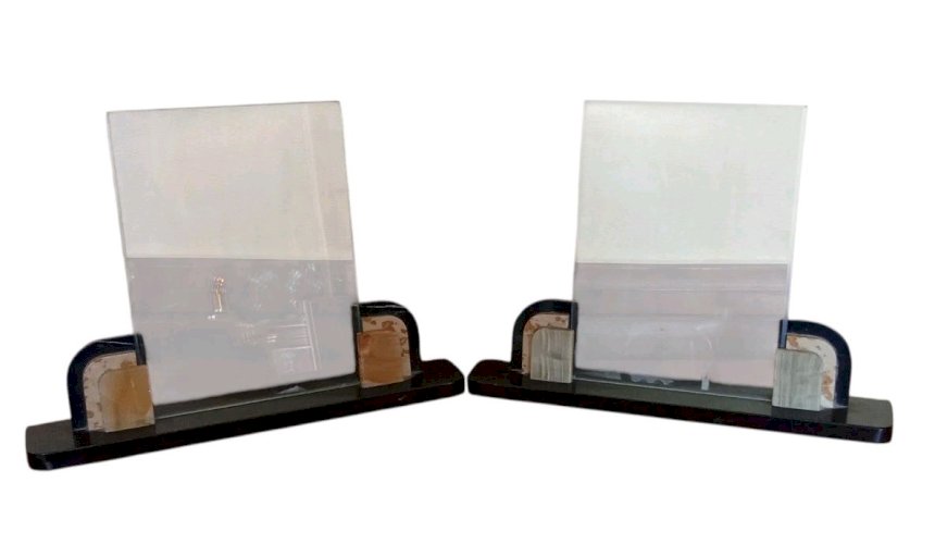 Paire Ancien Cadre Photo À Poser Socle 3 Marbre Art Déco Old Marble Frame