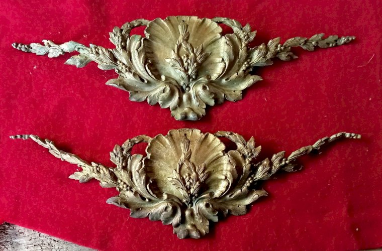 Paire Ancien Ornement Fronton meuble Bronze feuille D Acanthe/Old  pediment