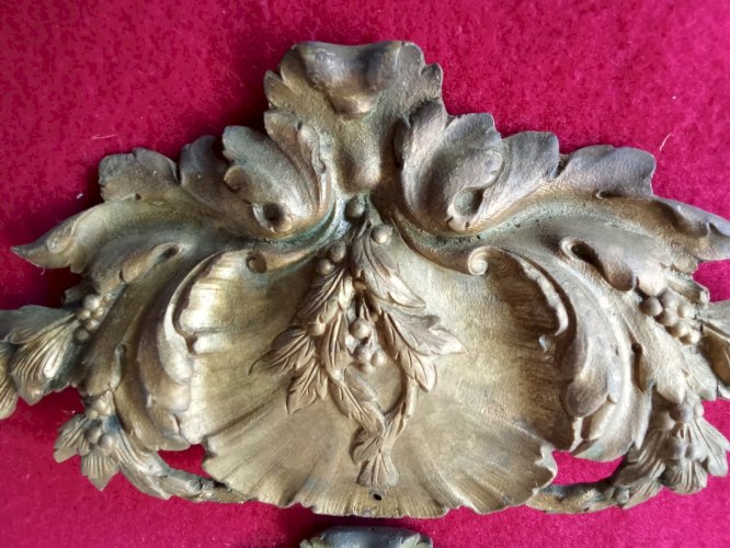 Paire Ancien Ornement Fronton meuble Bronze feuille D Acanthe/Old  pediment