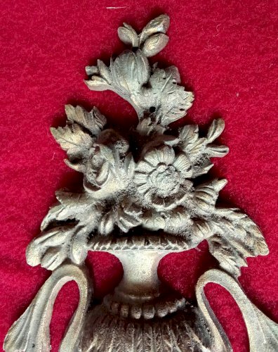 Paire Ancien Ornement meuble Bronze Vase Fleurs old bronze furniture ornament