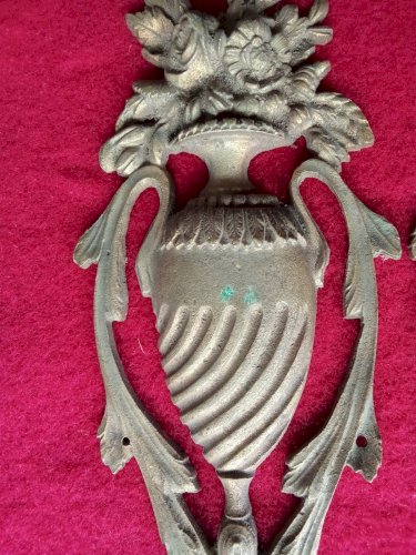 Paire Ancien Ornement meuble Bronze Vase Fleurs old bronze furniture ornament