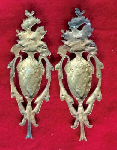 Paire Ancien Ornement meuble Bronze Vase Fleurs old bronze furniture ornament