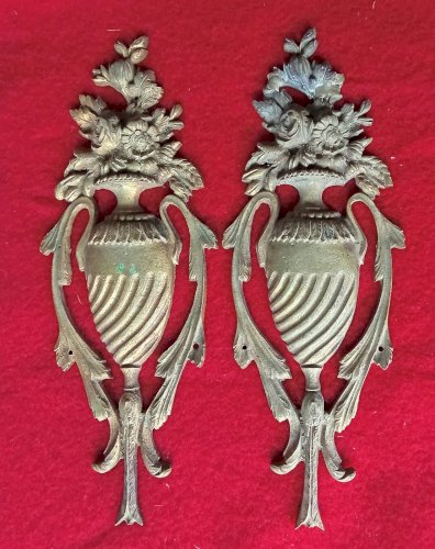 Paire Ancien Ornement meuble Bronze Vase Fleurs old bronze furniture ornament