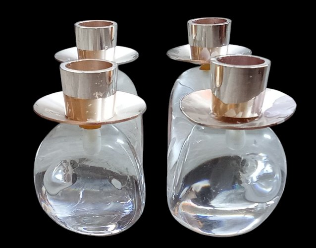 Paire Anciens Bougeoirs 2 Feux Cristal Schneider old  Crystal Candlesticks