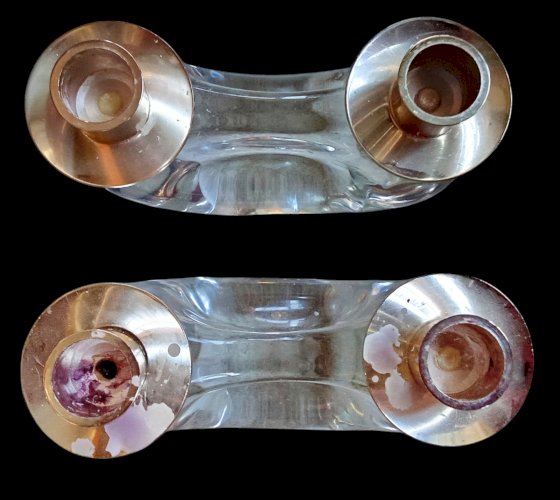 Paire Anciens Bougeoirs 2 Feux Cristal Schneider old  Crystal Candlesticks