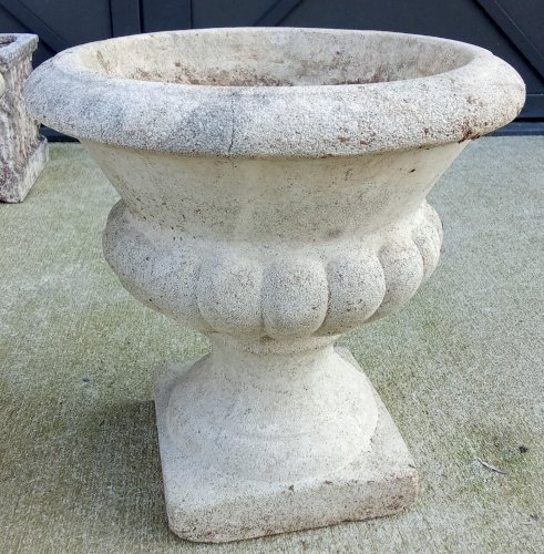 Paire Anciens Petits Médicis godrons pierre reconstituée/jardin Extérieur ancien