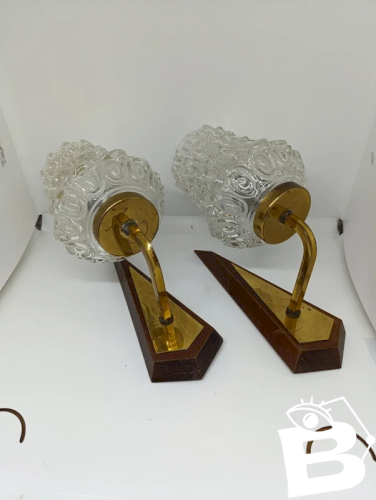 paire applique en metal doré et bois annee 60-70 en bon etat