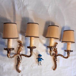 Paire appliques à deux bras de lumière bronze doré style Louis xv Lucien Gau xx°