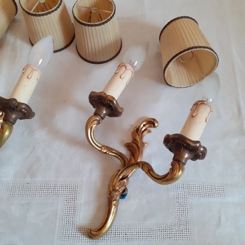 Paire appliques à deux bras de lumière bronze doré style Louis xv Lucien Gau xx°