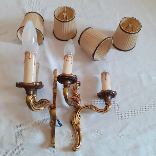 Paire appliques à deux bras de lumière bronze doré style Louis xv Lucien Gau xx°