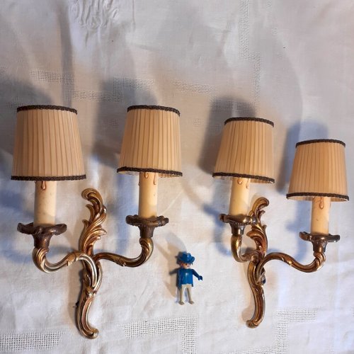 Paire appliques à deux bras de lumière bronze doré style Louis xv Lucien Gau xx°