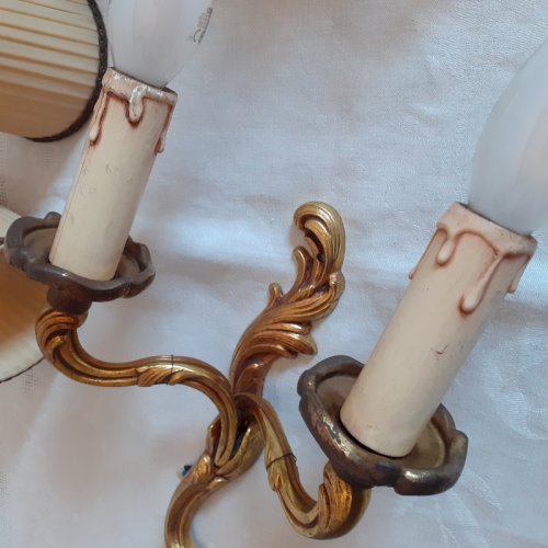 Paire appliques à deux bras de lumière bronze doré style Louis xv Lucien Gau xx°