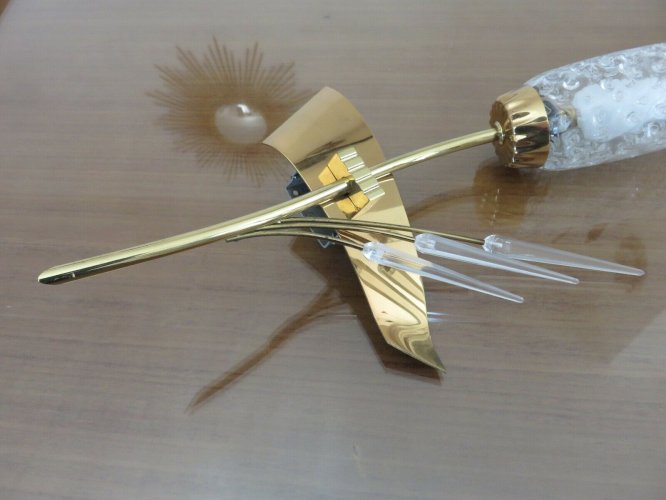 PAIRE APPLIQUES ARLUS ASYMETRIQUES LAITON, VERRE TEXTURE ET PERSPEX ANNEES 50 60
