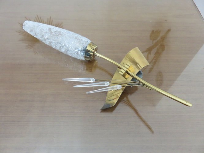 PAIRE APPLIQUES ARLUS ASYMETRIQUES LAITON, VERRE TEXTURE ET PERSPEX ANNEES 50 60